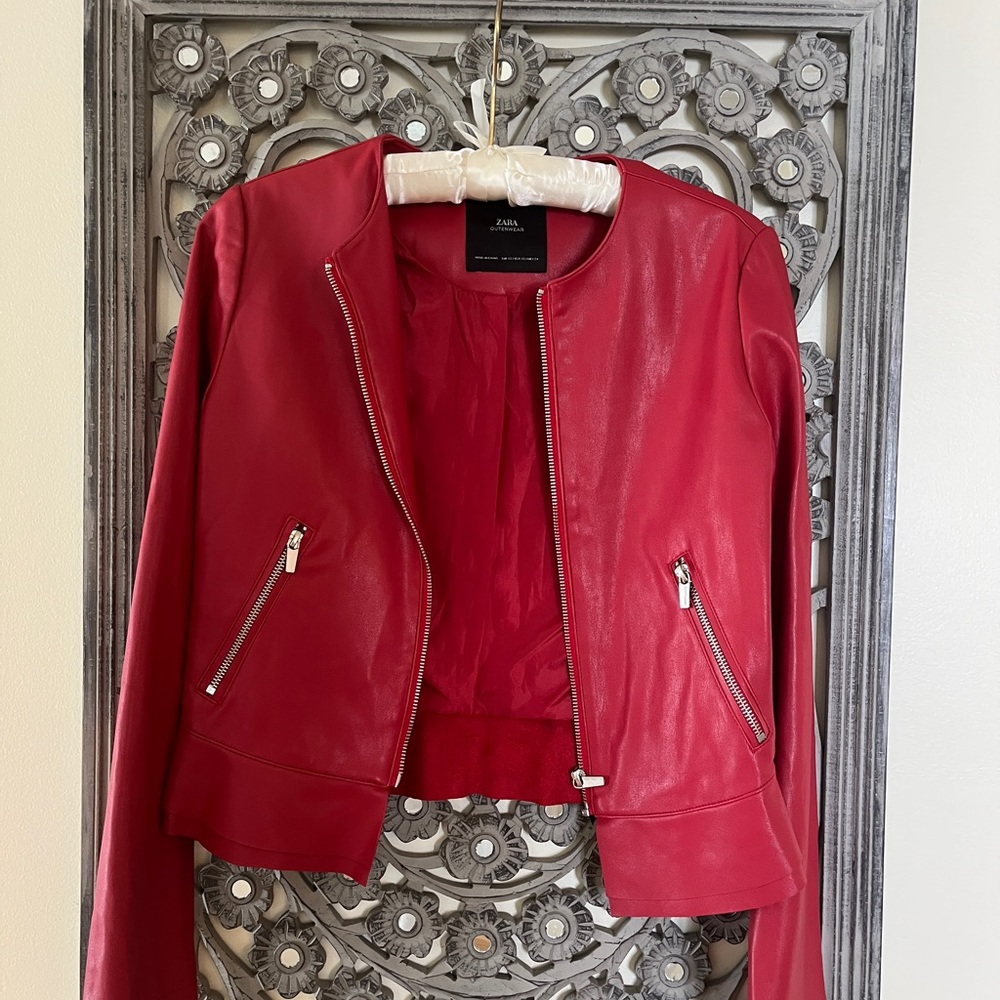 LN. Zara Red Faux Leather Jacket